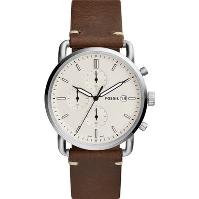 Fossil The Commuter Chronograph Leather Strap Watch, 42Mm