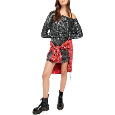 Free People Giselle Sequin Minidress, Black