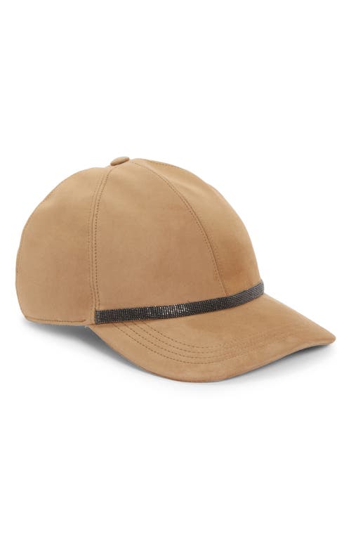 Brunello Cucinelli Monili Trim Suede Baseball Cap C6667 Caramel at Nordstrom,