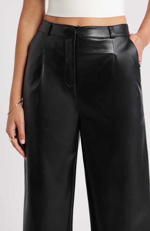 Open Edit Faux Leather Wide Leg Pants In Black