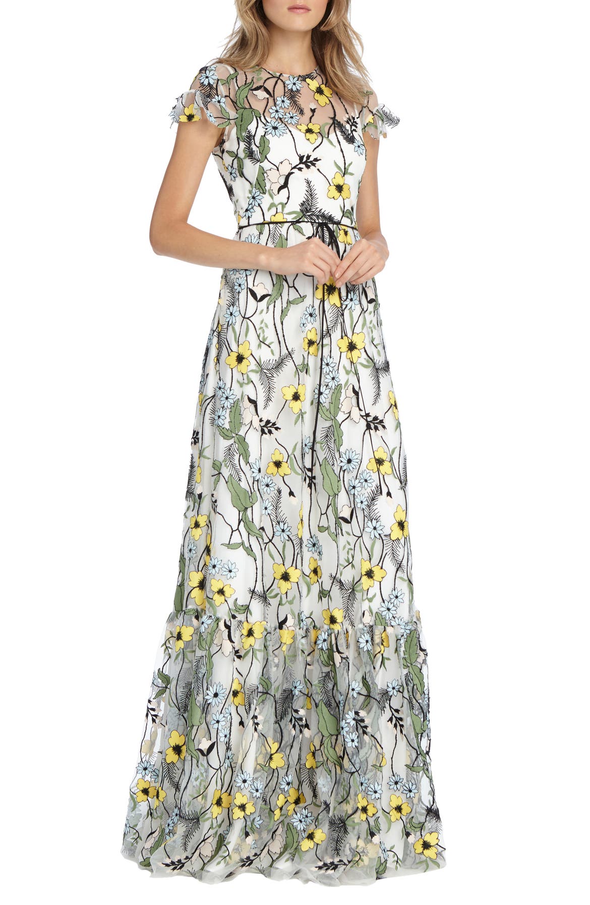 ML Monique Lhuillier Floral Appliqué Gown | Nordstrom
