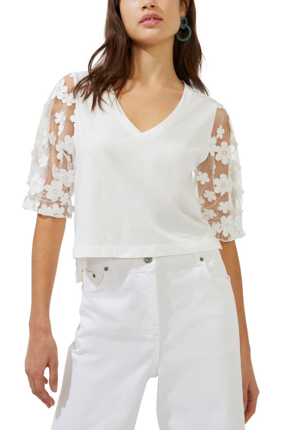 FRENCH CONNECTION PANSY FLORAL SLEEVE TOP