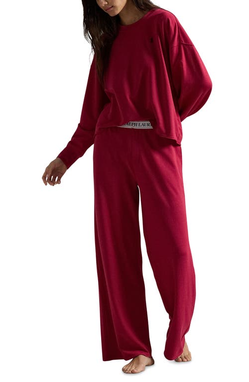 Shop Polo Ralph Lauren Sweatshirt & Wide Leg Pajamas In Classic Red