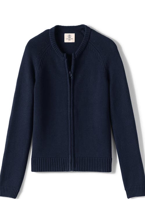 Lands' End School Uniform Girls Cotton Modal Zip-front Cardigan Sweater In Classic Navy