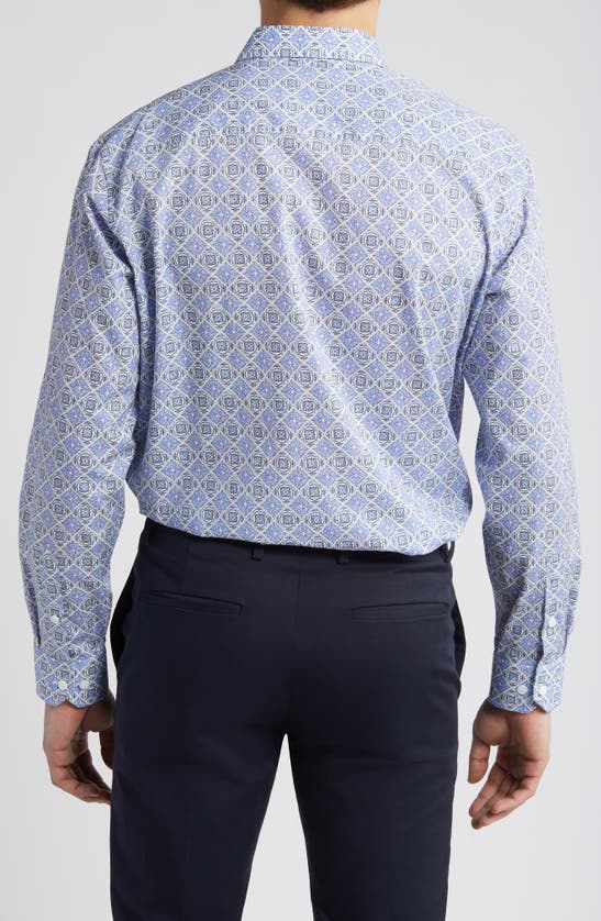 Shop Johnston & Murphy Mosaic Print Cotton Button-up Shirt In Blue