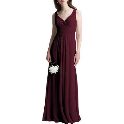 #levkoff V-Neck Chiffon A-Line Gown, Red