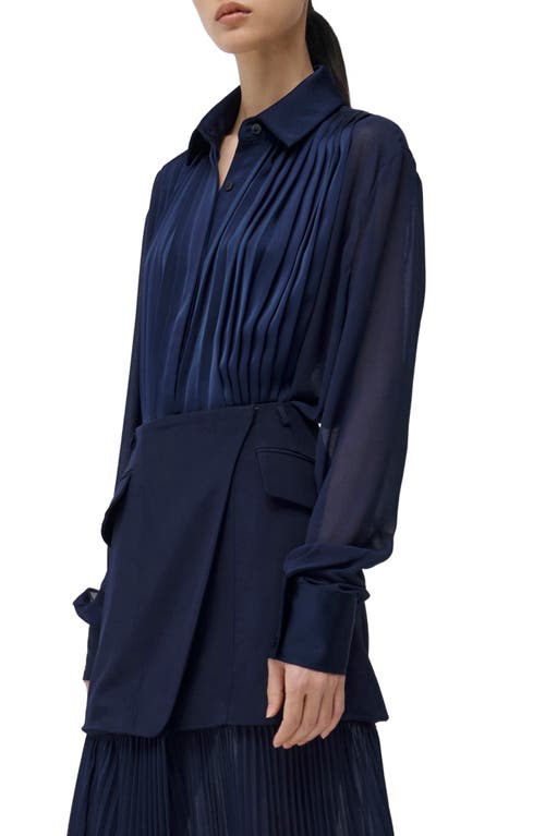 Simkhai Vinka Pleated Button-up Shirt In Midnight