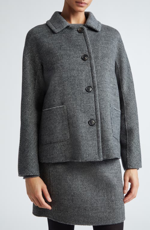 Shop Max Mara Sorriso Check Wool Blend Short Coat In Medium Grey