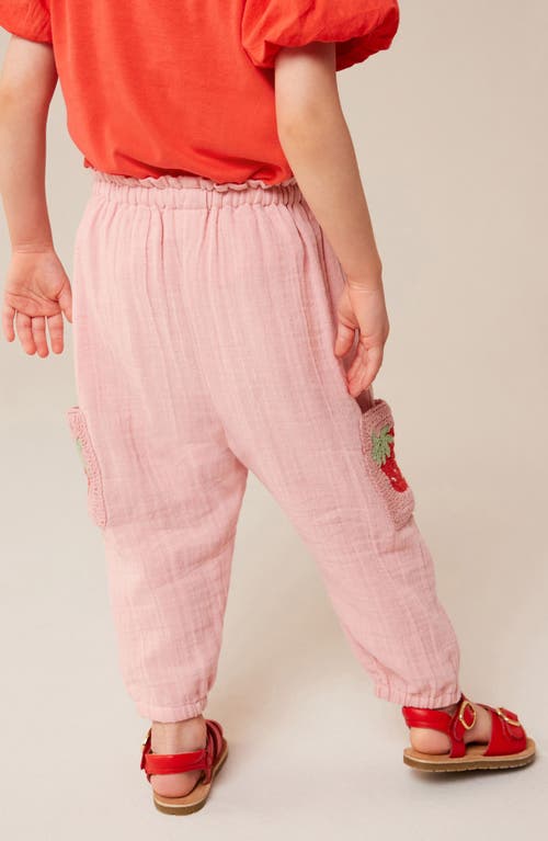 Shop Next Kids' Strawberry Crochet Accent Cotton Drawstring Pants In Pink Strawberry