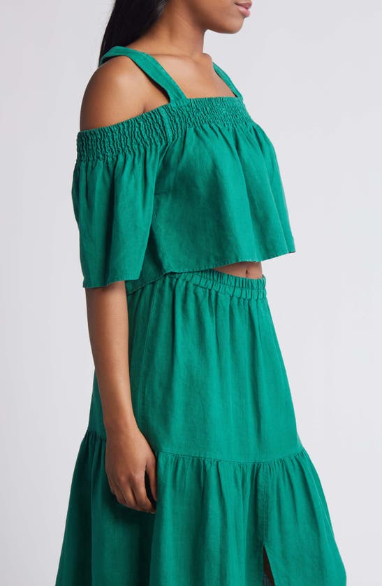 Shop Nation Ltd Esme Cold Shoulder Crop Linen Top In Verdant Green