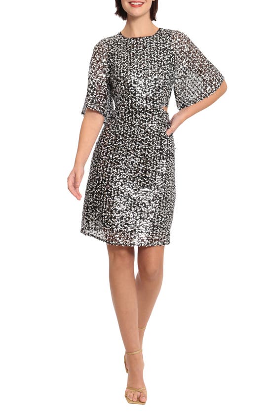 Donna Morgan For Maggy Cutout Waist Sequin Cocktail Minidress In Black/whit