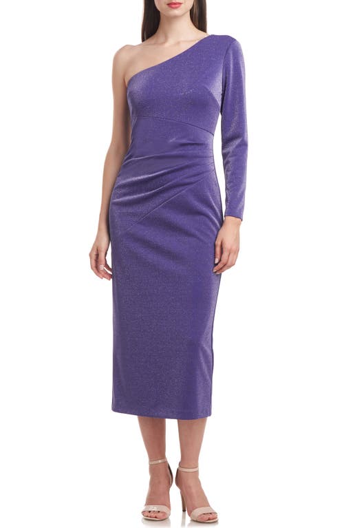 JS Collections Maddie Metallic One-Shoulder Single Long Sleeve Cocktail Midi Dress Blueberry at Nordstrom,