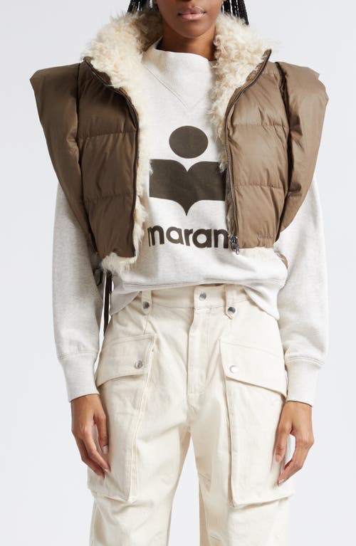 Shop Isabel Marant Étoile Hoodiali Mixed Media Faux Shearling Puffer Vest In Khaki