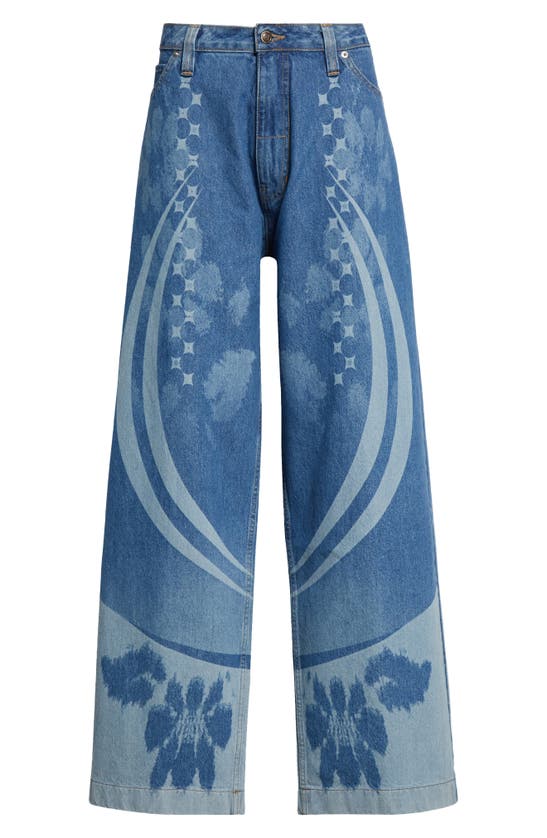 Shop Paolina Russo Printed Baggy Wide Leg Jeans In Blue Denim