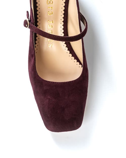 Allegra James Women's Brown / Red Lola Burgundy Suede Square Toe Mary Jane Comfortable Day Or Evening Mule In Wine