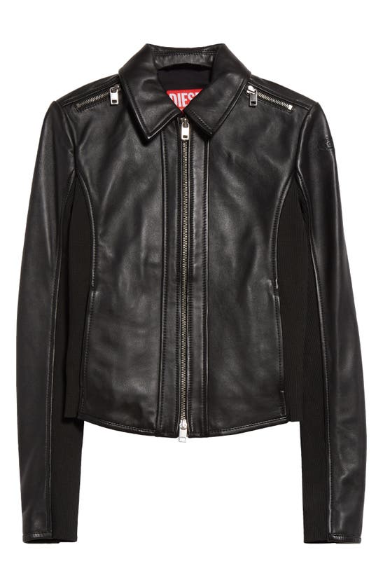 Shop Diesel L-sask Leather Moto Jacket In Deep/ Black