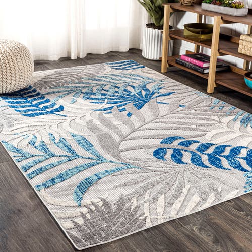 Shop Jonathan Y Tropics Palm Leaves Indoor/outdoor Area Rug In Gray Blue