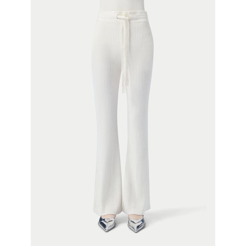 Gobi Mongolian Cashmere Drawstring Ribbed Cotton Silk Cashmere Blend Flares In Whisper White