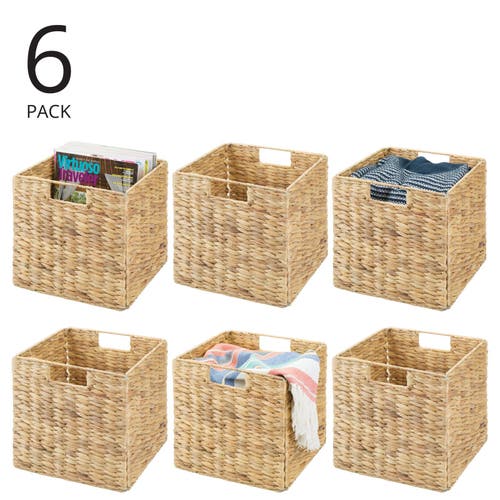 Shop Mdesign Hyacinth Woven Cube Bin Basket Organizer, Handles, 6 Pack In Natural