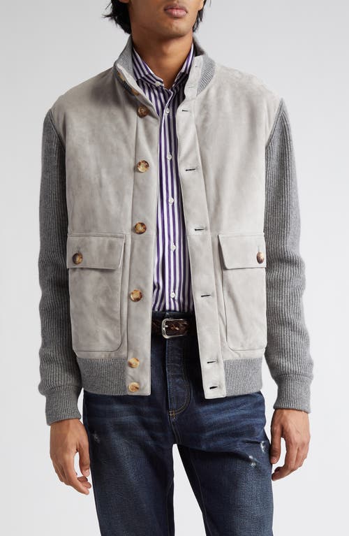 Suede & Cashmere Knit Jacket in Light Grey