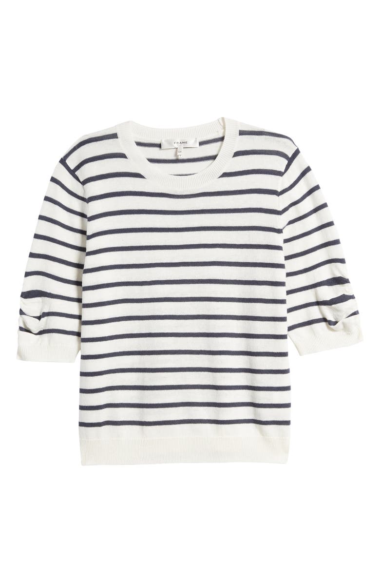 Stripe Ruched Sleeve Sweater