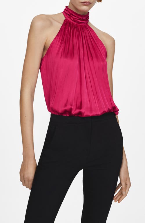 Mango Jasmin Plissé Halter Neck Top In Pink