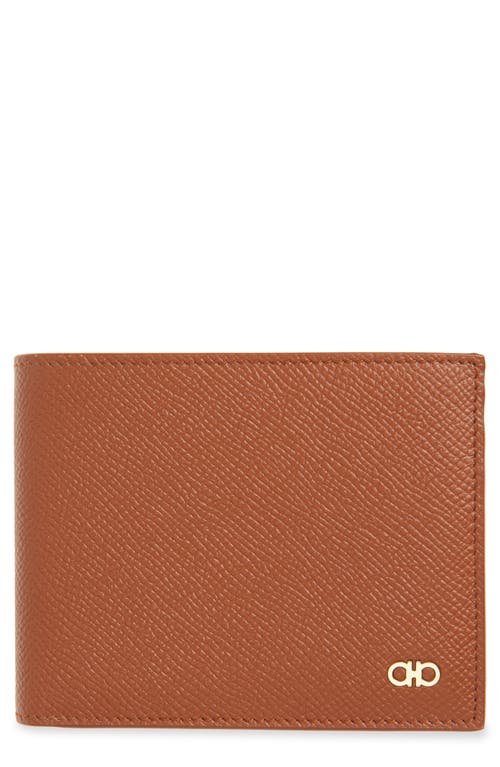 Ferragamo Double Gancio Leather Bifold Wallet In Orange