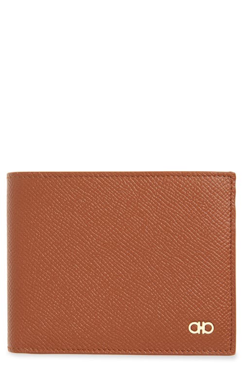 Ferragamo Brown Card Holder With Metal Gancini Detail In Hammered Leather Man In New Cognac