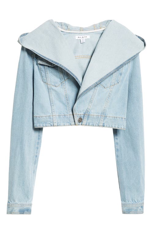 Alaïa Hooded Denim Jacket With Cinched Waist In Bleu Clair