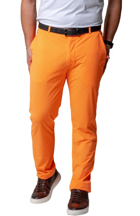 Boho Style High Waist Orange Cotton Pants for Men