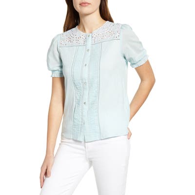 Lucky Brand Short Sleeve Woven Top, Blue