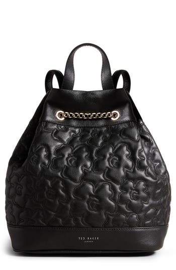 Ted Baker London Ayssan Magnolia Quilted Leather Backpack In Black