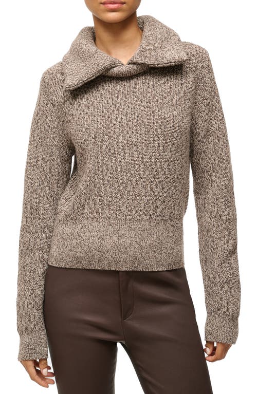 Shop Staud Christopher Marled Wool Blend Collared Sweater In Mocha Melange