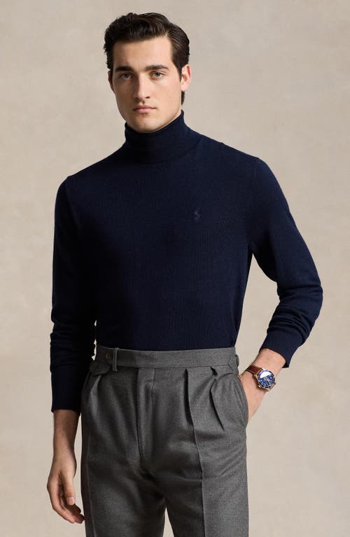 Shop Polo Ralph Lauren Merino Wool Turtleneck Sweater In Hunter Navy