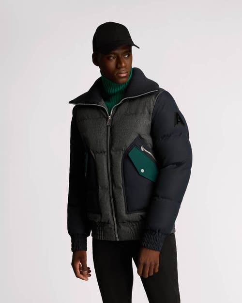 Shop Alpenhaus Sebonack Quilted Denim-look Bomber Jacket With Fold-over Ribbed Collar In Indigo