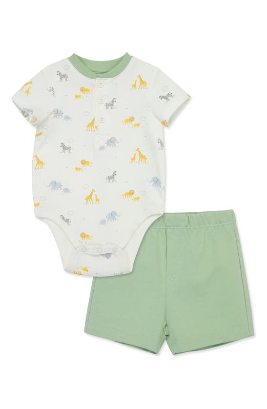 Shop Little Me Safari Bodysuit & Shorts Set In Green