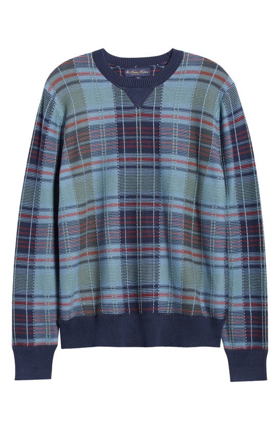 Shop Brooks Brothers Garment Wash Madras Plaid Jacquard Sweater In Madrass Blue