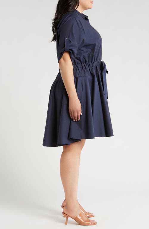 Shop Harshman Meadow Drawstring Waist Shirtdress In Dark Navy