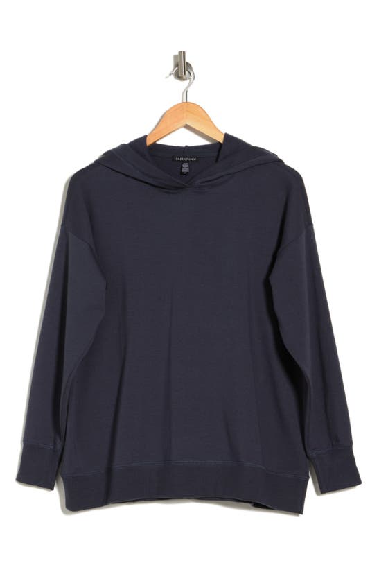 Eileen Fisher Boxy Fleece Hoodie In Ocean