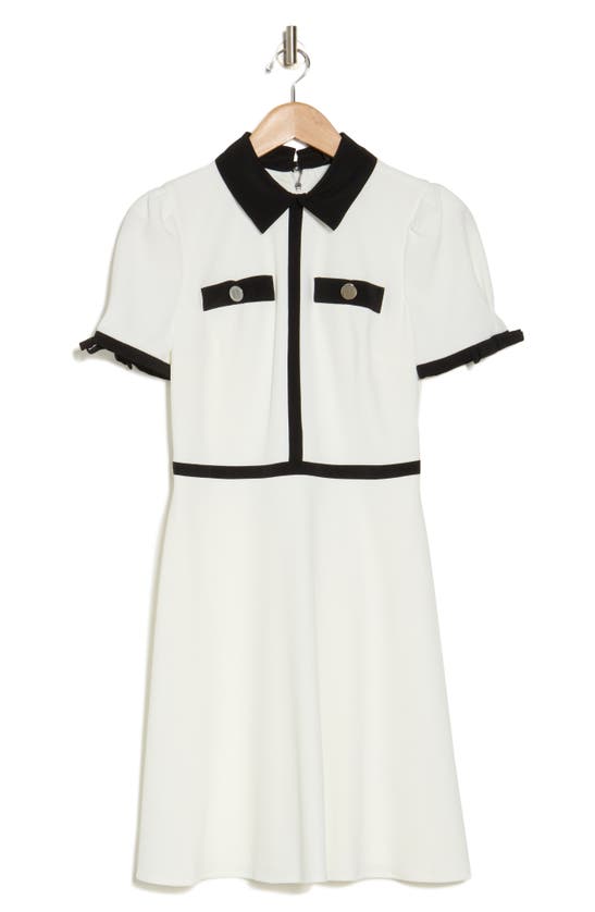 Shop Karl Lagerfeld Paris Puff Sleeve Scuba Crepe Dress In Soft White Black