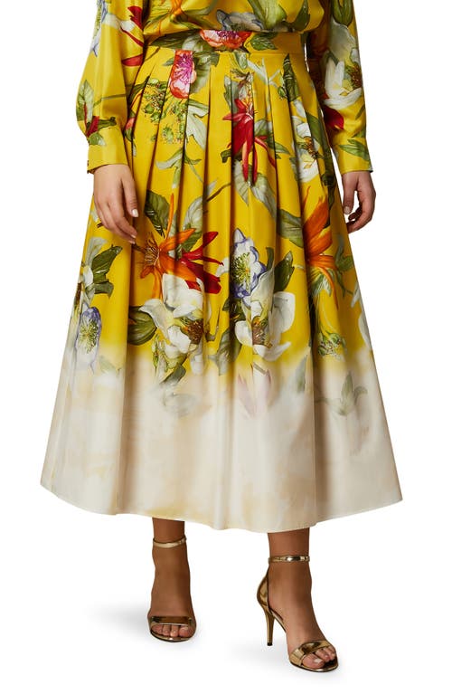 Abaco Placed Floral Print Cotton Skirt in Lemon Big