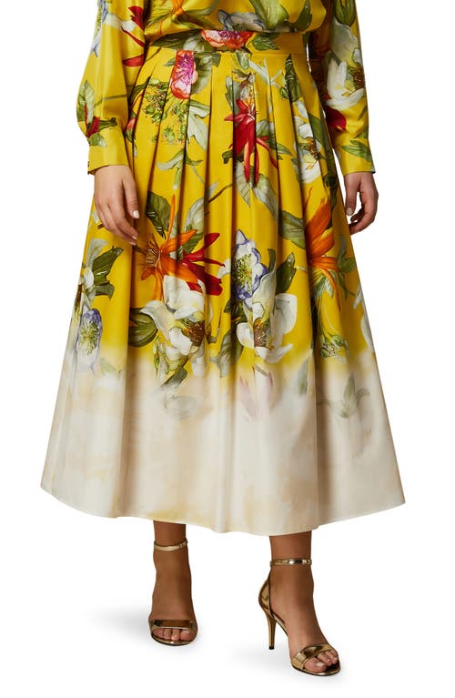 Marina Rinaldi Abaco Placed Floral Print Cotton Skirt Lemon Big at Nordstrom,