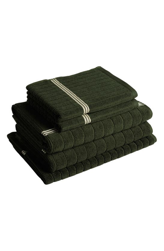 Shop Baina Essential 5-piece Bath Towel, Hand Towel & Bath Mat Set In Moss