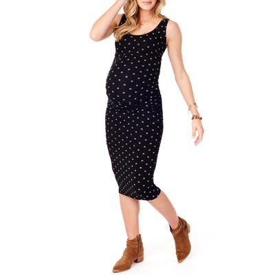 Ingrid & Isabel Shirred Midi Maternity Tank Dress, Black