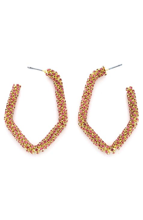 Crystal Pavé Hexagon Hoop Earrings