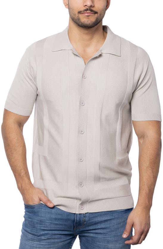 Spring + Mercer Textured Short Sleeve Button-up Sweater In Oatmeal