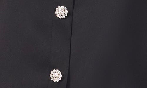 Cece Long Sleeve Blouse With Rhinestone Buttons & Exaggerated Collar In Rich Black