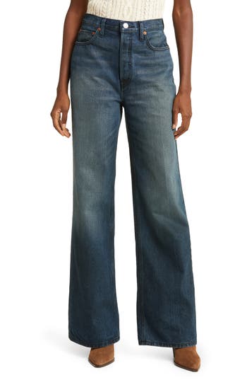 Re/done 70s Ultra Wide Leg Jeans In Midnight