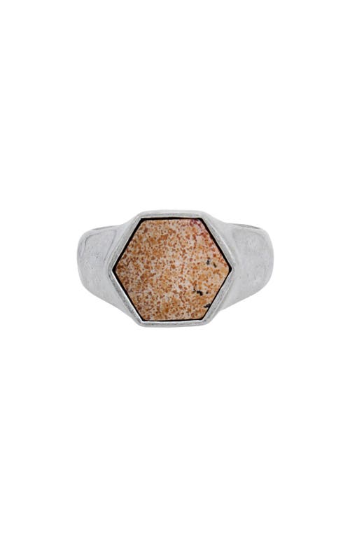 AllSaints Leopard Skin Jasper Stone Hexagon Signet Ring in Warm Silver at Nordstrom, Size 9