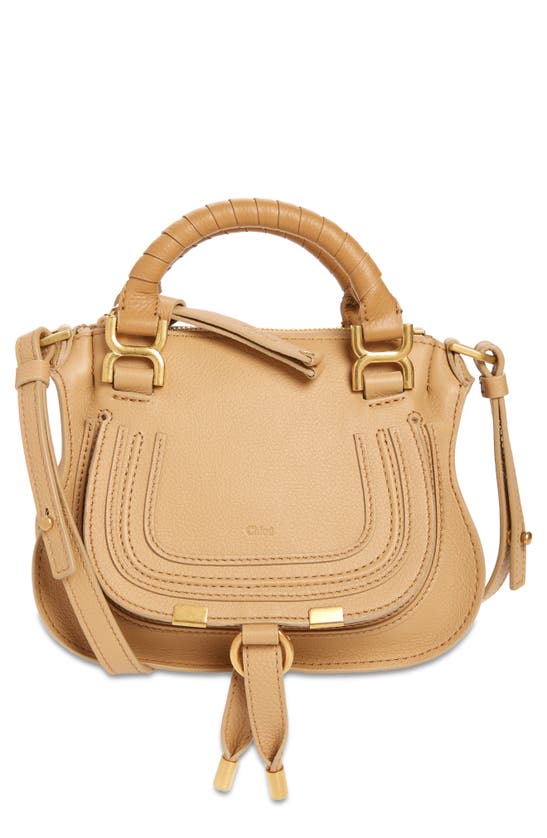 Chloé Mini Marcie Calfskin Leather Satchel In Milky Brown 281
